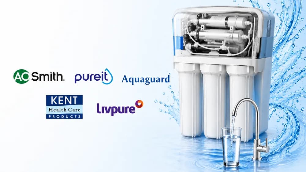 Branded RO water purifier serviced by us — Kent, Aquaguard, Livpure, Pureit and AO Smith